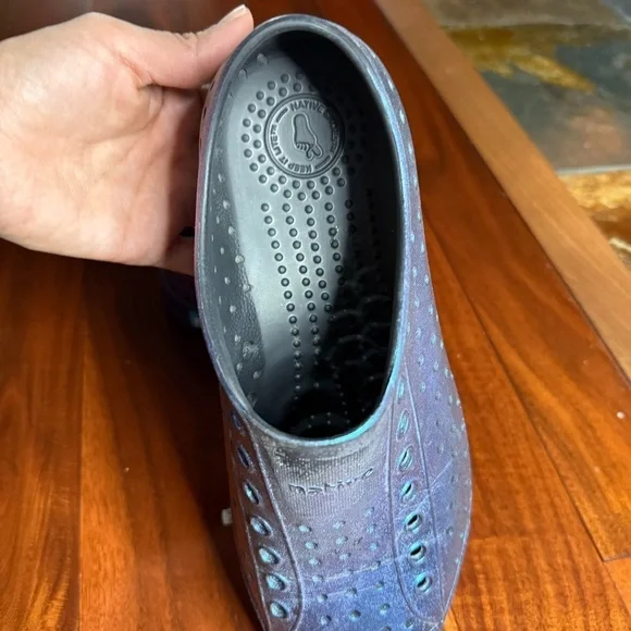 Shiny Blue Perforated Slip-Ons - Picture 9 of 16